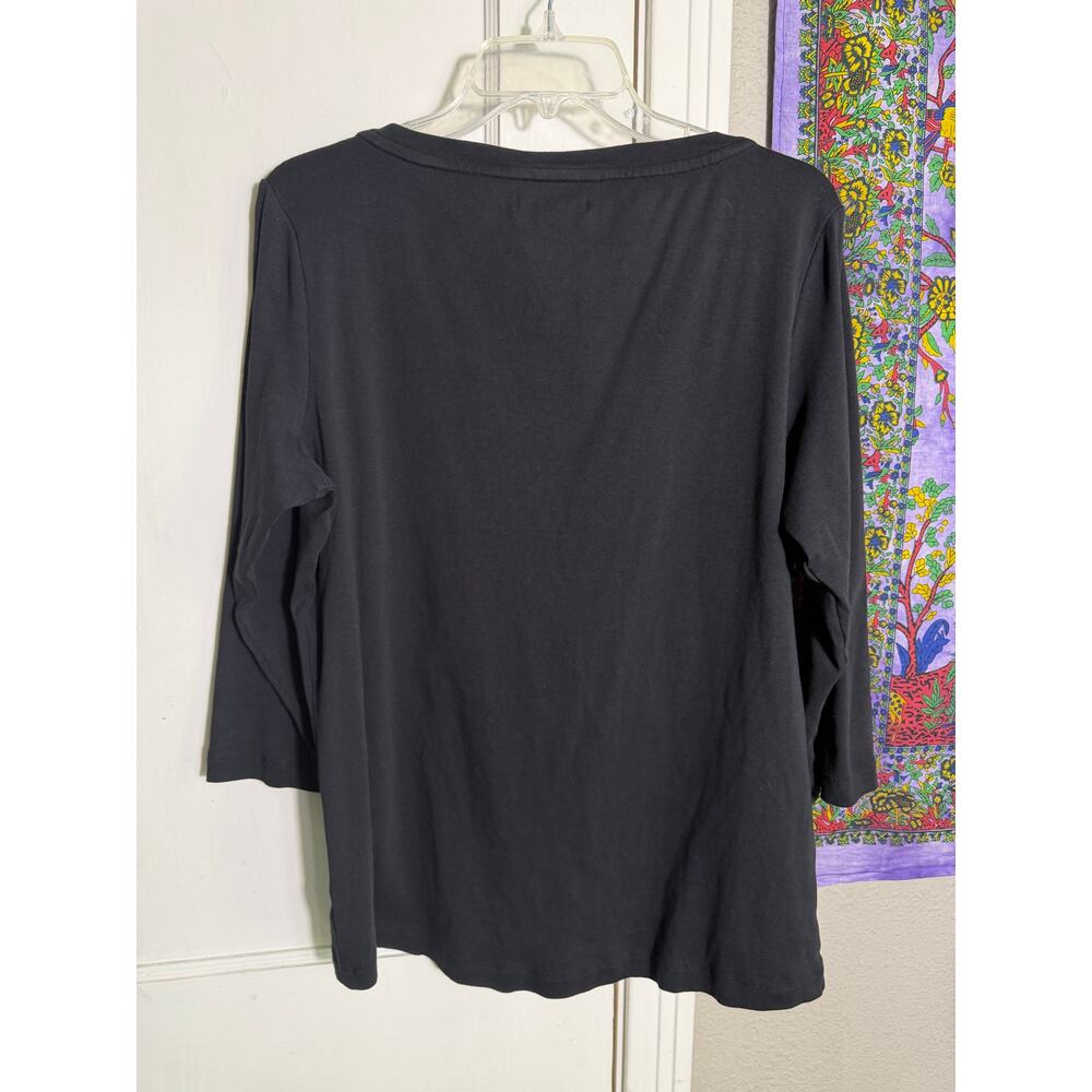 G.H. Bass & Co Women XL Black Cotton Top 3/4 Sleeve Button Shoulder Boat Neck - Picture 5 of 7